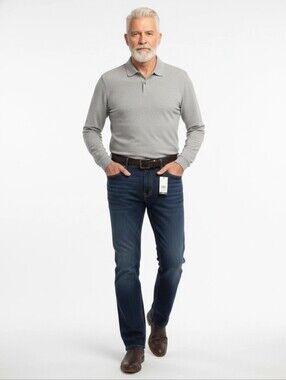 Dark Blue or Grey Wash Straight-Leg Jeans with FLEX Stretch